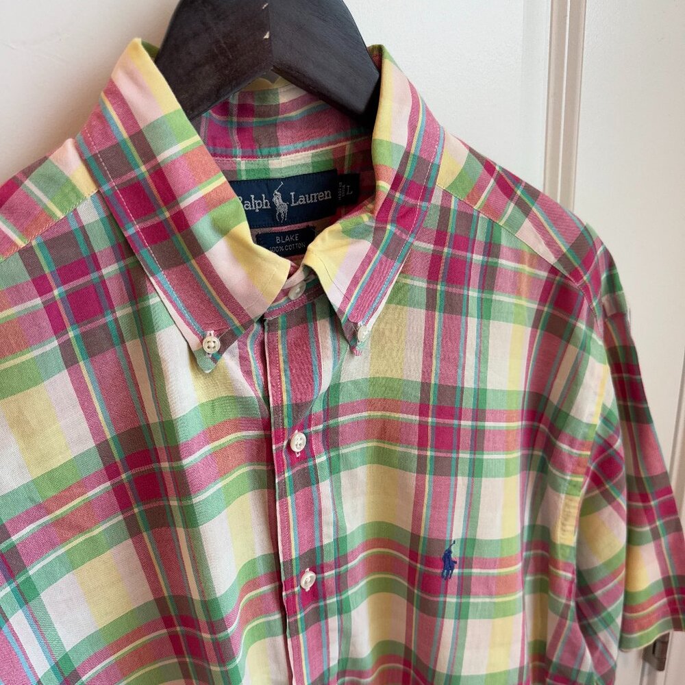 Ralph Lauren Men's Button Down Short Sleeve Large 100% Blake Cotton